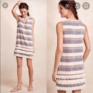 Anthropologie Striped Fringe Dress Pink Size 2